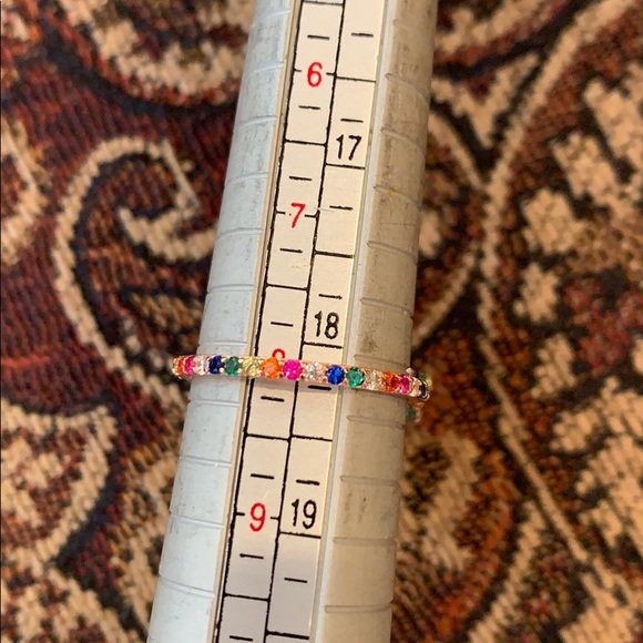 Rose Gold Plated multi color Rainbow Wedding Band - Picture 8 of 8